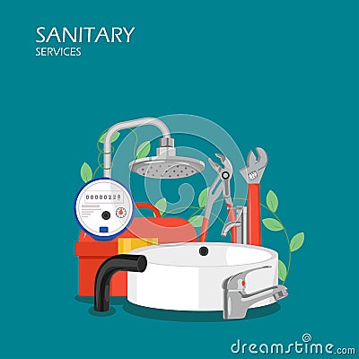 Sanitary services vector flat style design illustration Vector Illustration