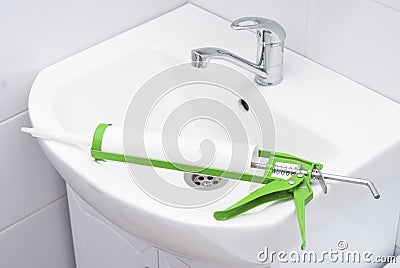 Sanitary silicone sealant Stock Photo