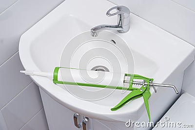 Sanitary silicone sealant Stock Photo