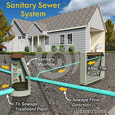 Sanitary System Diagram With Text Cartoon Illustration