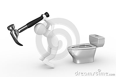Sanitary technician repairs toilet bowl Stock Photo