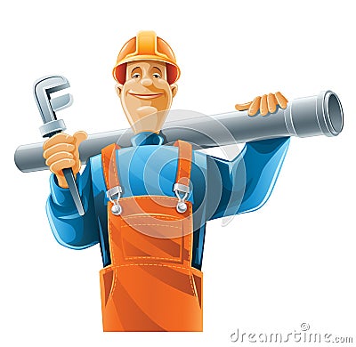 Sanitary technician with tube Vector Illustration