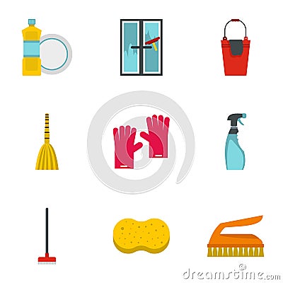 Sanitation icons set, flat style Vector Illustration