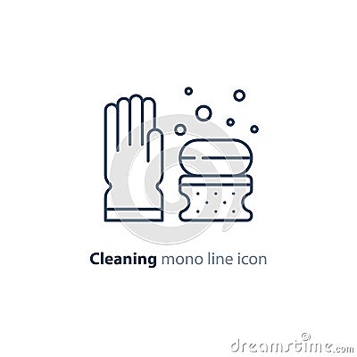 Sanitation objects set, cleaning equipment items and services, line icons Vector Illustration