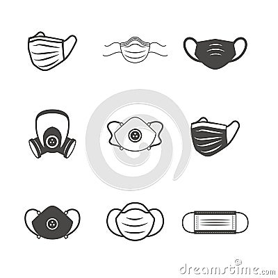 Sanitation and protection facemask ppe icon set w respiratory face masks Vector Illustration