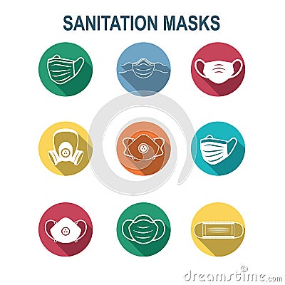 Sanitation and protection facemask ppe icon set w respiratory face masks Vector Illustration