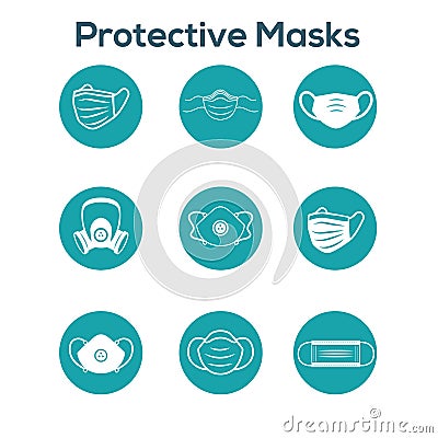 Sanitation and protection facemask ppe icon set w respiratory face masks Vector Illustration