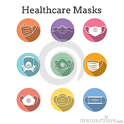 Sanitation and protection facemask ppe icon set w respiratory face masks Vector Illustration