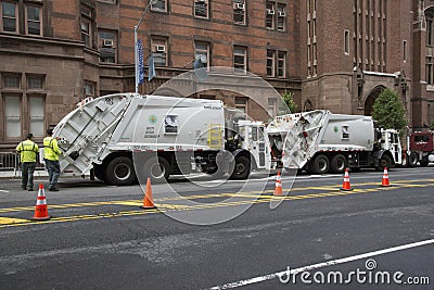 Sanitation trucks for collecting refuse NYC Editorial Stock Photo