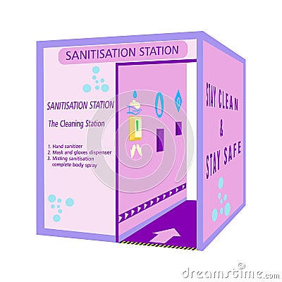 Sanitisation station, tunnel for disinfection and protect people from covid-19 coronavirus. Full body sanitize gate for public and Cartoon Illustration