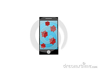 Sanitise light blue smartphone. Cleaning mobile phone to eliminate germs, coronavirus Covid-19. Stock Photo