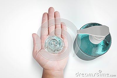 Sanitized gel with hand palm open Stock Photo