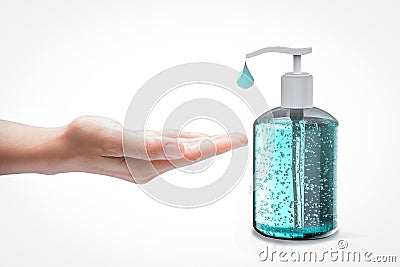 Sanitized gel with hand palm open Stock Photo