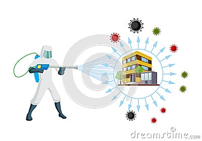 Sanitizing & Disinfectant an office for covid-19 virus corona virus and insects. Human corrector of doing pest control at offices Vector Illustration