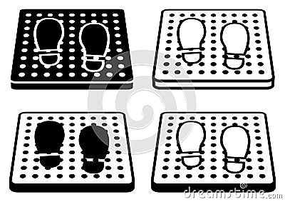 Sanitizing mat. Antibacterial equipped in flat style. Disinfection carpet for shoes. Set of disinfectant mats. Vector Cartoon Illustration