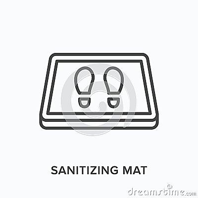 Sanitizing mat line icon. Vector outline illustration of antibacterial equipment. Industrial shoe disinfection pictorgam Vector Illustration