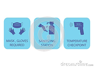 Sanitizing station. Temperature checkpoint. Mask, gloves and temperature scanning are required. Coronavirus rules. It could be Stock Photo