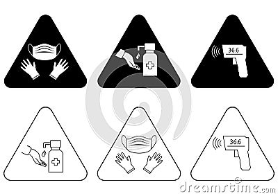 Sanitizing station. Temperature checkpoint. Mask, gloves and temperature scanning are required. Coronavirus rules. It could be Stock Photo