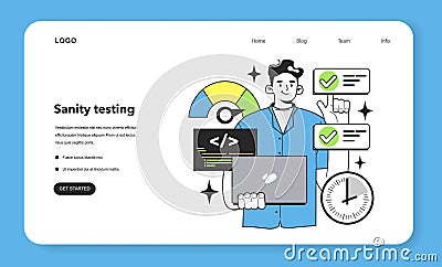 Sanity testing technique web banner or landing page. Software testing Vector Illustration