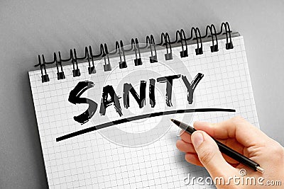 Sanity text on notepad, concept background Stock Photo