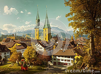 Sankt Gallen, Sankt Gallen, Switzerland. Generative AI. Stock Photo