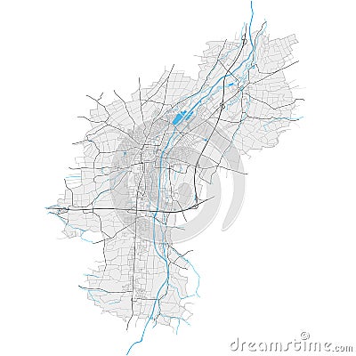 Sankt PÃ¶lten, Austria Black and White high resolution vector map Vector Illustration