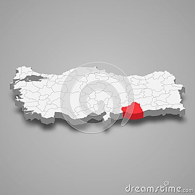 Sanliurfa region location within Turkey 3d map Stock Photo