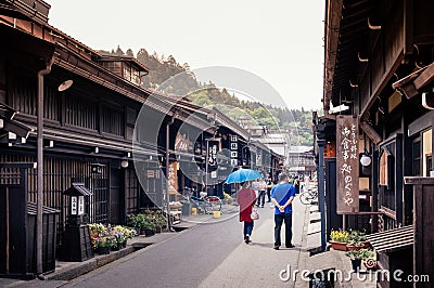 Sanmachi Suji old Edo district of Takayama with local shop nice Editorial Stock Photo