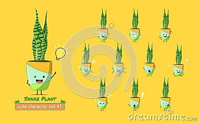 Sansevieria plant character set 1 isolated on yellow background. Sansevieria plant character emoticon illustration Vector Illustration