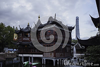 Street scene of the old neighborhood in Yuyuan district, Shanghai Yu Garden Huxin Pavilion Stock Photo