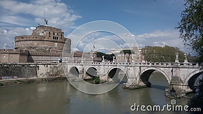 Sant`Angelo, the castle and bridge, Rome, Italy Editorial Stock Photo