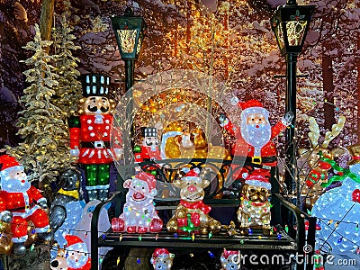 SANT'ELPIDIO A MARE, ITALY - OCTOBER 18, 2023: Fantastic interior of christmas shop with Santa Claus and friends Editorial Stock Photo