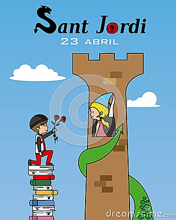 Sant Jordi. Catalonia traditional celebration. Vector Illustration