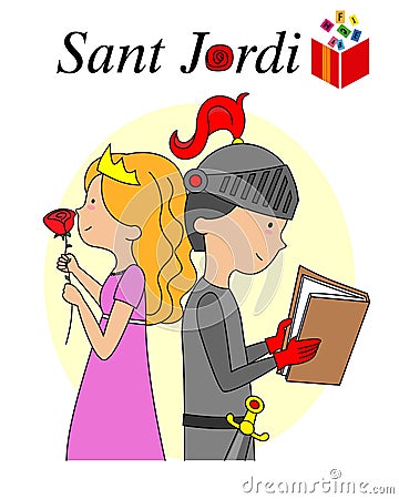 Sant Jordi traditional festival of Catalonia Spain. Vector Illustration