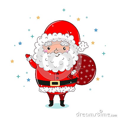 Vector cartoon illustration of Santa Claus smiling and wishing Merry Christmas. Vector Illustration