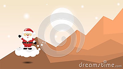 Santa.abstract pastel paper cut illustration of winter landscape with cloud.Bright moon.Winter mountain Christmas landscape and sn Cartoon Illustration