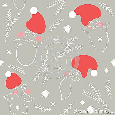 Santa abstract portraits continuous lines. Seamless background Vector Illustration
