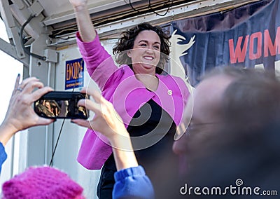 U.S. Representative Katie Porter Greets the Crowd at the Start of the OC Women`s March Editorial Stock Photo