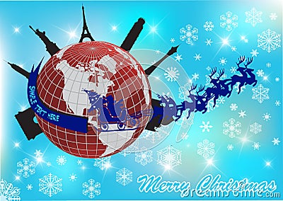 Santa around the world Vector Illustration