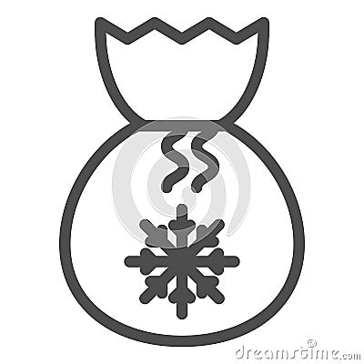 Santa bag line icon. Present bag with snoflake vector illustration isolated on white. Christmas bag outline style design Vector Illustration