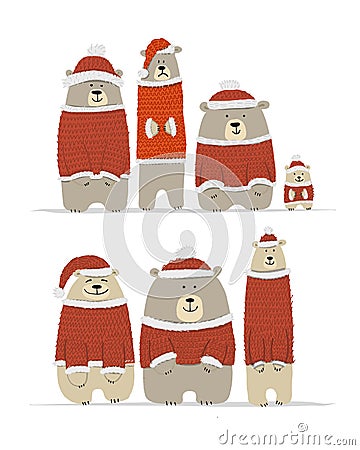 Santa bears family, sketch for your design Vector Illustration