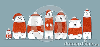 Santa bears family, sketch for your design Vector Illustration