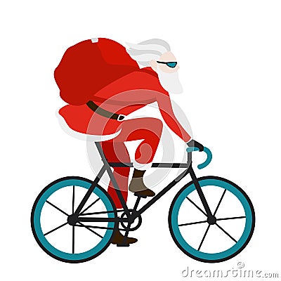 Santa bicycle delivery messenger red with gifts Vector Illustration