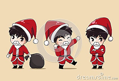 Santa boy and bag gift Vector Illustration