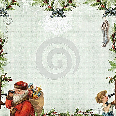 Santa Calling Christmas Scrapbook Paper Background Stock Photo