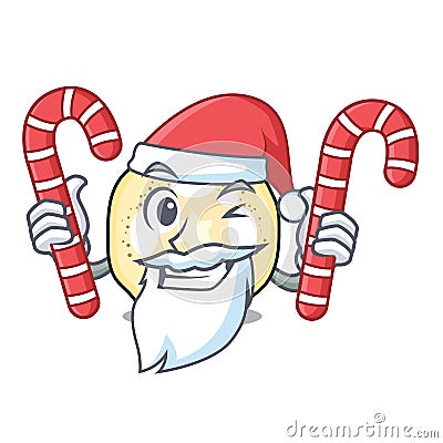 Santa with candy eggplant slices in a mascot bowl Vector Illustration