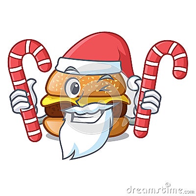 Santa with candy hamburger with the cartoon cheese toping Vector Illustration