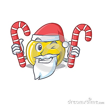 Santa with candy yellow apple in a cartoon basket Vector Illustration