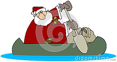 Santa In A Canoe Cartoon Illustration