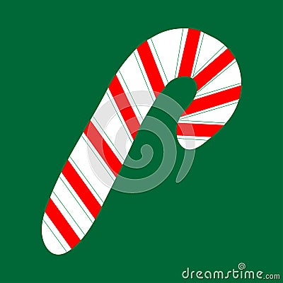 Santa caramel cane with striped pattern. Vector illustration isolated on transparent background. Cartoon Illustration